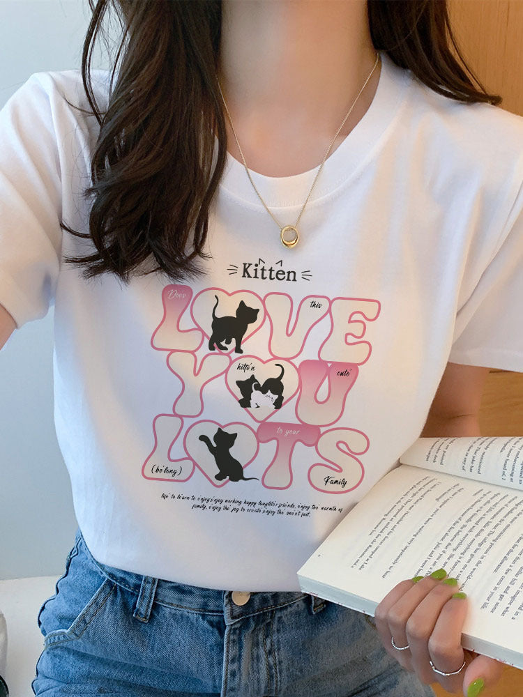 2025 Summer New Short-sleeved T-shirt Women's Korean-style Printed Loose Student Top Cotton Undershirt Ins Trendy