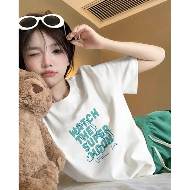 2025 Summer New Short-sleeved T-shirt Women's Korean-style Printed Loose Student Top Cotton Undershirt Ins Trendy