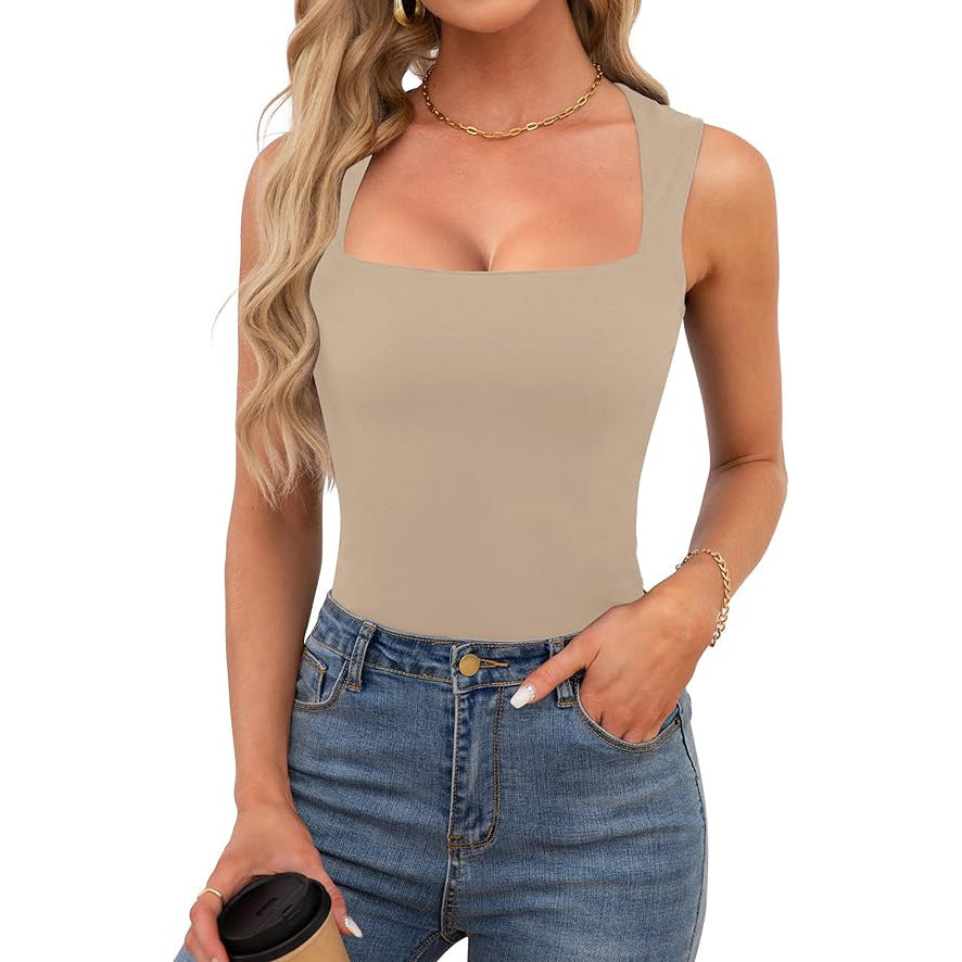 Women's Summer Sleeveless Off-The-Shoulder Tank Top European And American Style Sexy Screw Thread Shoulder Strap Top Clothing
