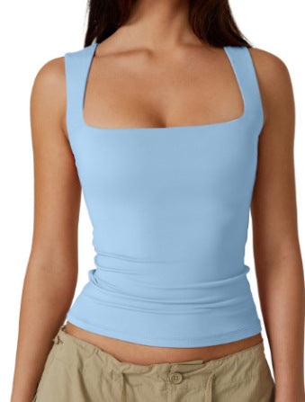 Women's Summer Sleeveless Off-The-Shoulder Tank Top European And American Style Sexy Screw Thread Shoulder Strap Top Clothing