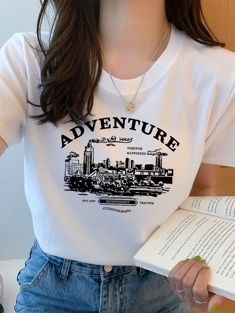2025 Summer New Short-sleeved T-shirt Women's Korean-style Printed Loose Student Top Cotton Undershirt Ins Trendy