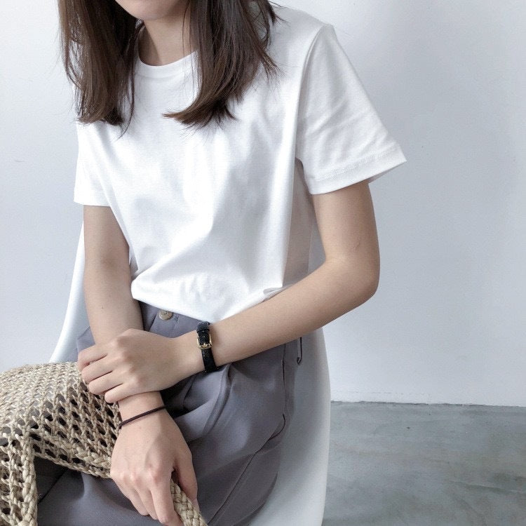 230G Heavy Cotton Short-sleeved T-shirt Women's Loose White Base Shirt Summer Japanese Shoulder T-shirt Women's Top