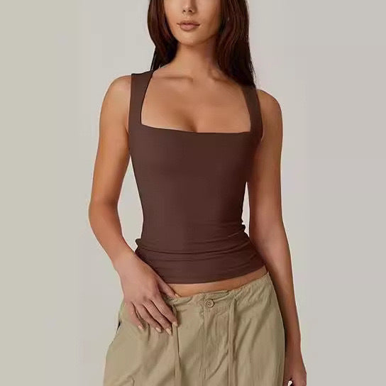 Women's Summer Sleeveless Off-The-Shoulder Tank Top European And American Style Sexy Screw Thread Shoulder Strap Top Clothing