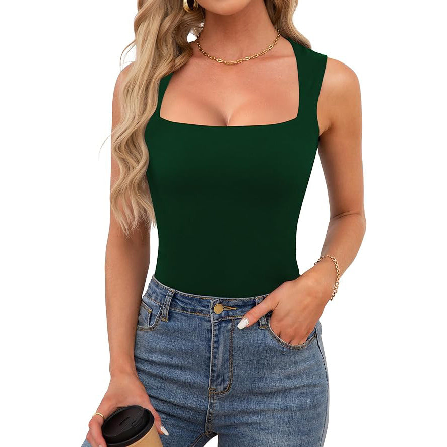 Women's Summer Sleeveless Off-The-Shoulder Tank Top European And American Style Sexy Screw Thread Shoulder Strap Top Clothing