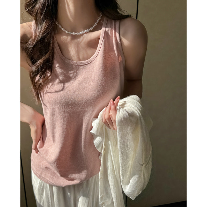 2025 New Camisole Women's Summer Outer Wear Loose Meat Covering Base Inner Yellow Sleeveless Basic Top