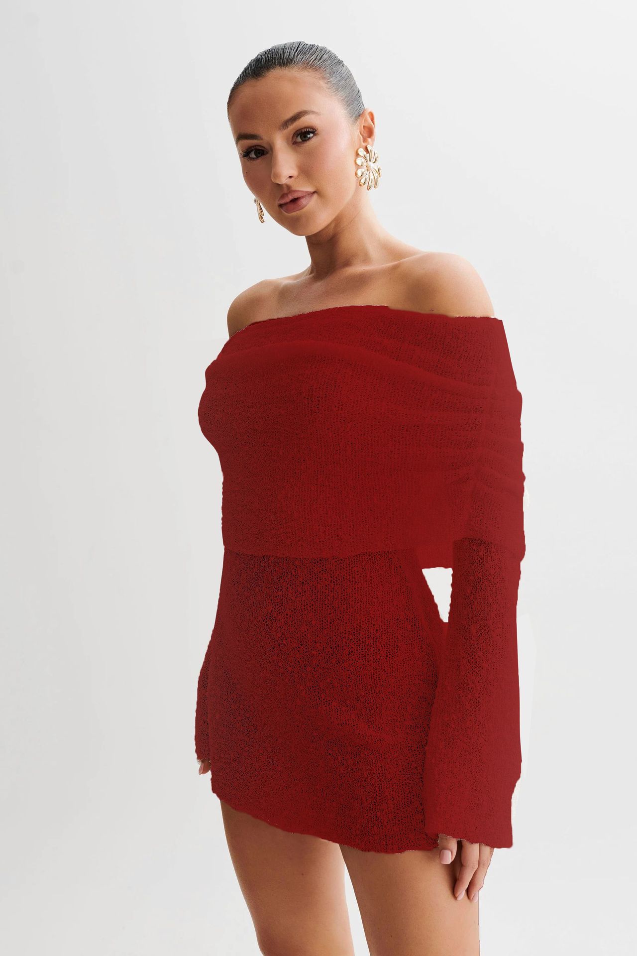 2025 spring new European and American cross-border Amazon women's sexy hollow long sleeve off-shoulder dress skirt women