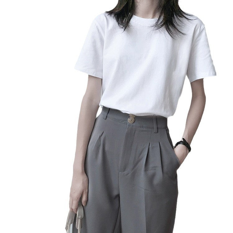 230G Heavy Cotton Short-sleeved T-shirt Women's Loose White Base Shirt Summer Japanese Shoulder T-shirt Women's Top