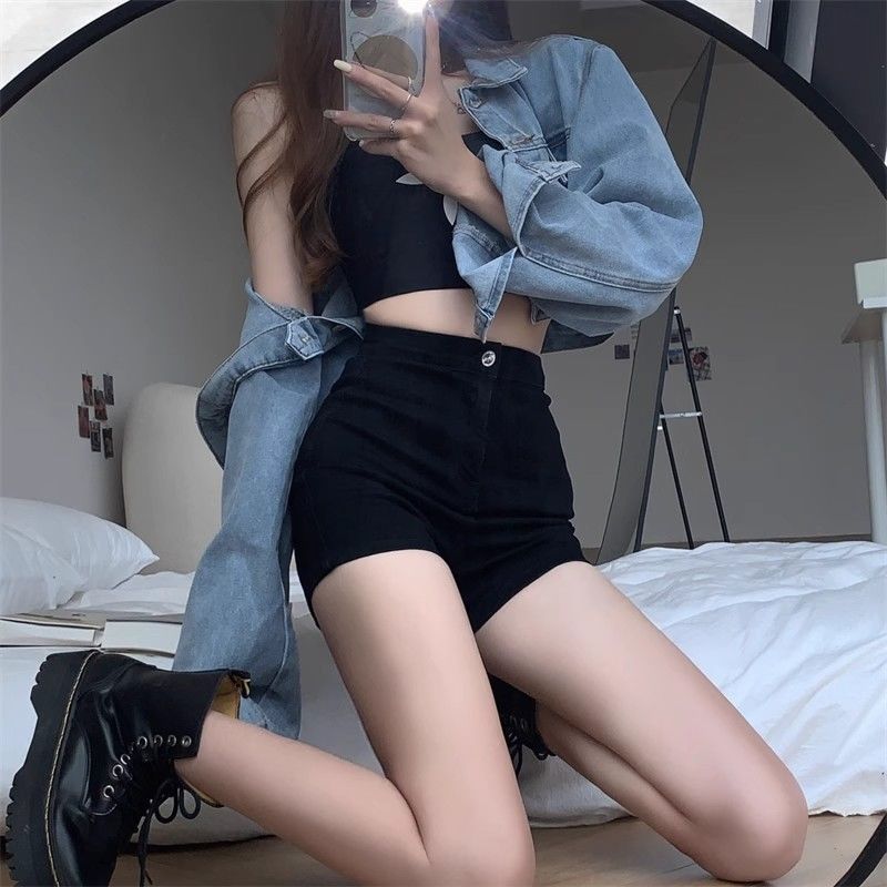 Design Sense Tight Hot Girl Black Jeans Women's Summer High Waist Slimming Hot Pants Super Shorts Ins Pants