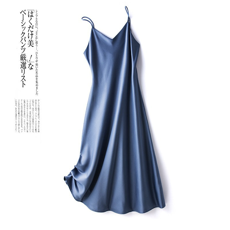 spring and summer new French acetate satin sexy sling dress Women's Mid-length inner solid color bottoming skirt