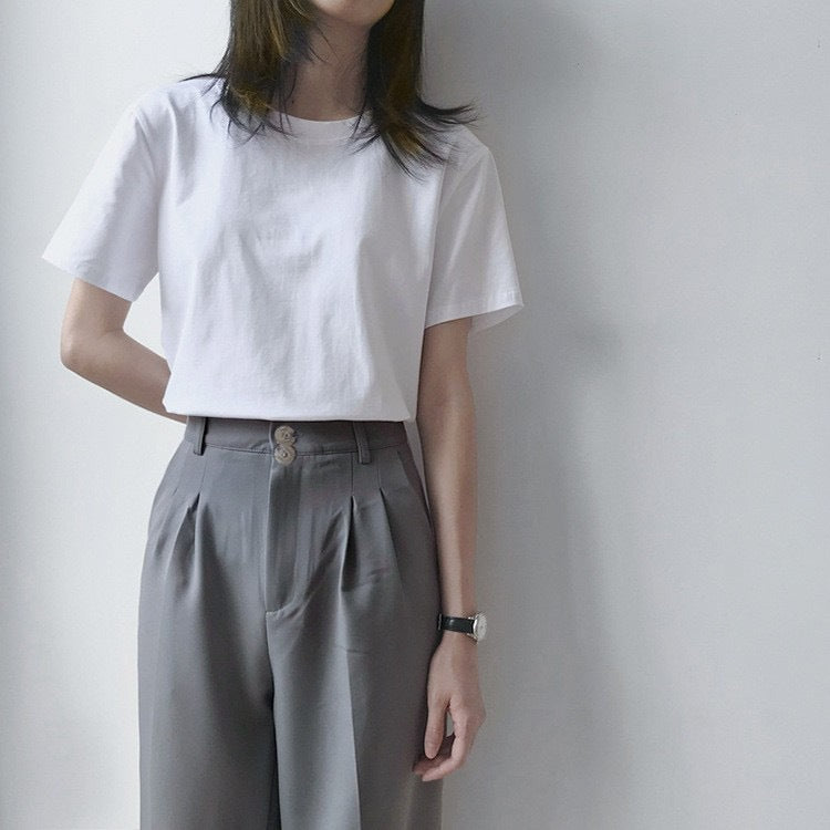 230G Heavy Cotton Short-sleeved T-shirt Women's Loose White Base Shirt Summer Japanese Shoulder T-shirt Women's Top