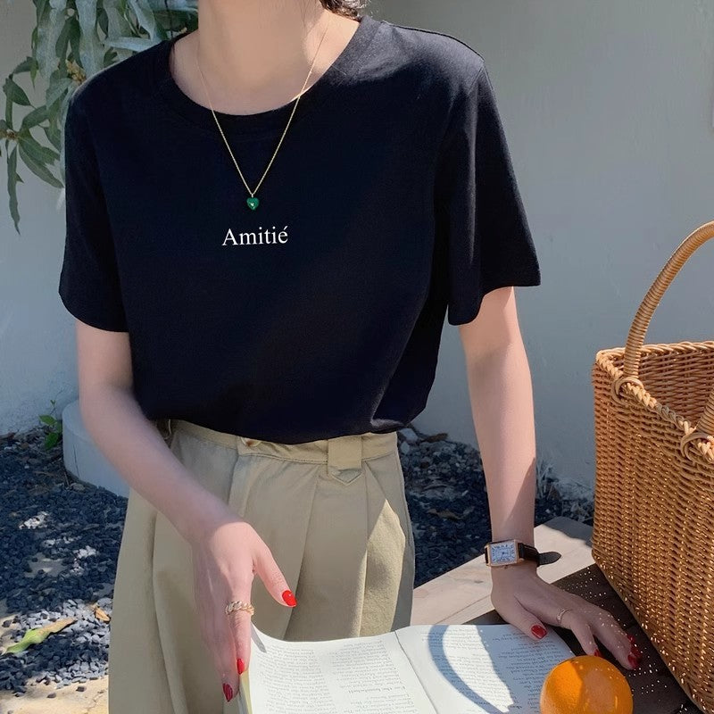 2025 Summer New Short-sleeved T-shirt Women's Korean-style Printed Loose Student Top Cotton Undershirt Ins Trendy