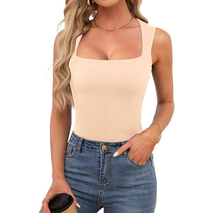 Women's Summer Sleeveless Off-The-Shoulder Tank Top European And American Style Sexy Screw Thread Shoulder Strap Top Clothing