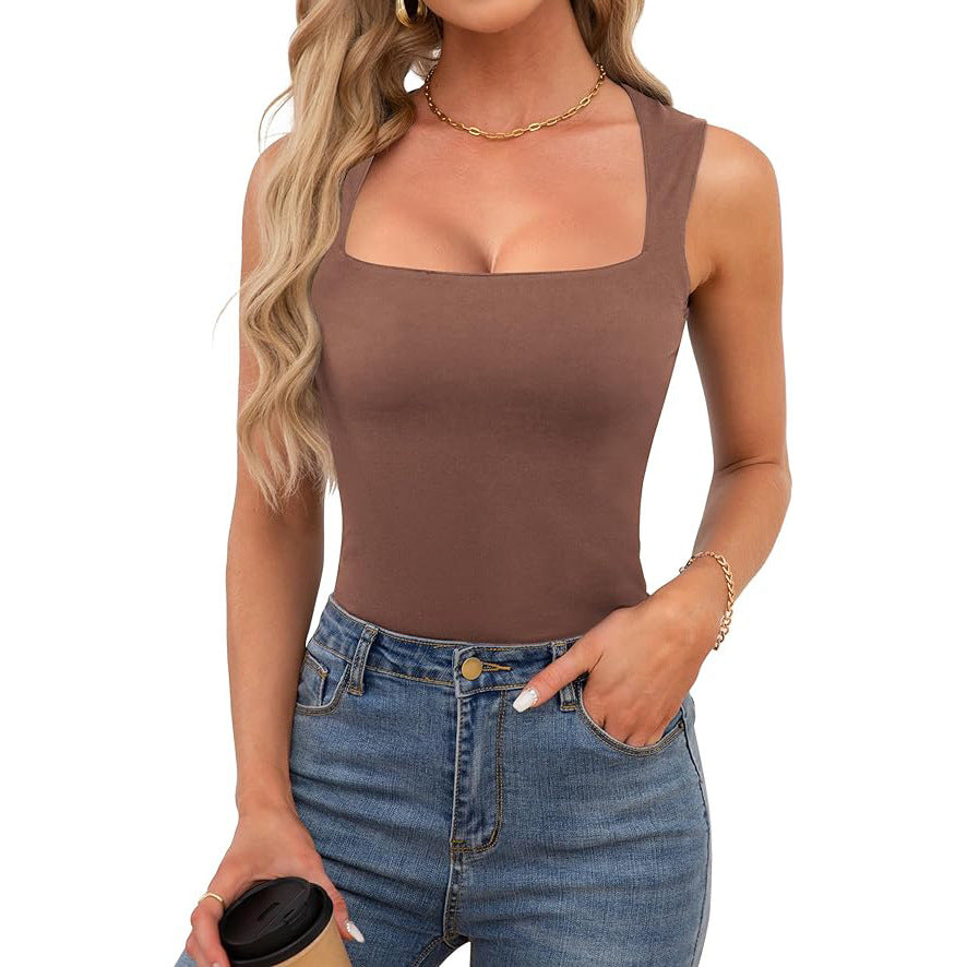 Women's Summer Sleeveless Off-The-Shoulder Tank Top European And American Style Sexy Screw Thread Shoulder Strap Top Clothing