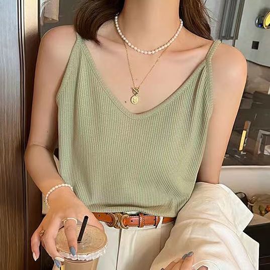 Camisole Women's Summer Waffle Loose Top Slim Sleeveless Base Shirt T-shirt