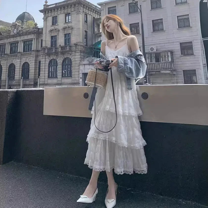 Pure Desire Aesthetic White Tank Dress For Women Summer New Arrival Beach Seaside Vacation Elegant Draped Sweet Long Dress