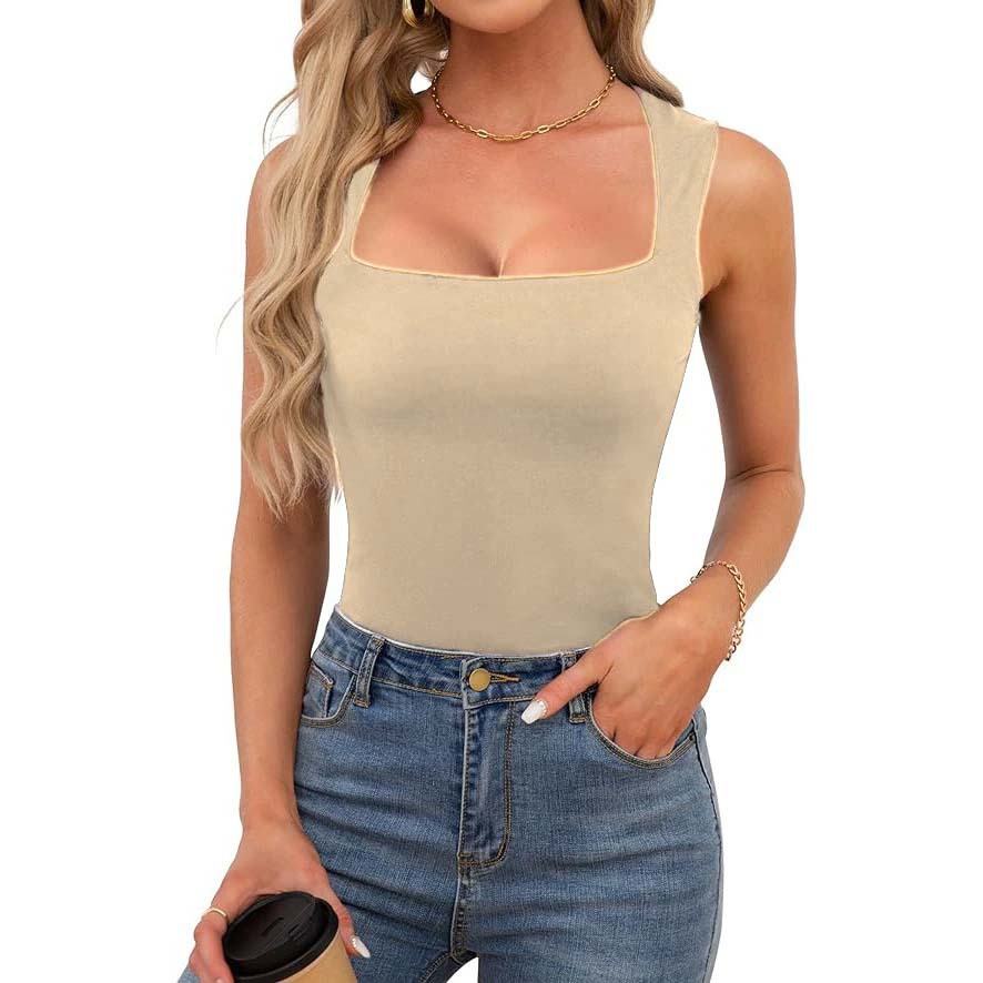 Women's Summer Sleeveless Off-The-Shoulder Tank Top European And American Style Sexy Screw Thread Shoulder Strap Top Clothing