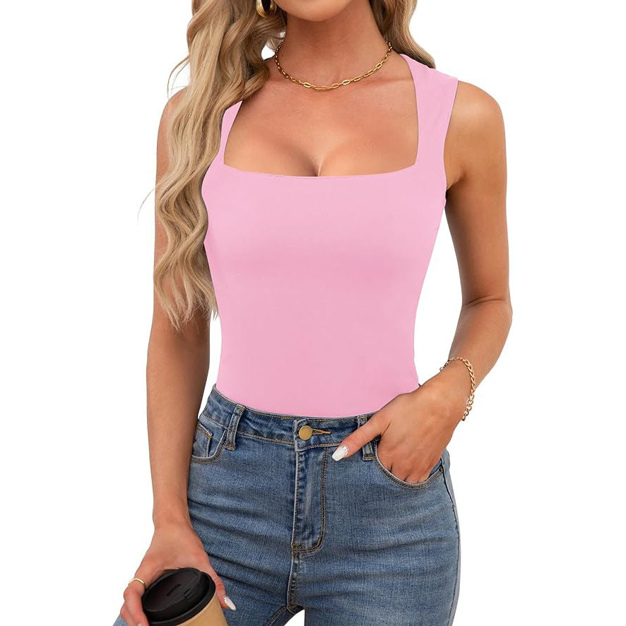 Women's Summer Sleeveless Off-The-Shoulder Tank Top European And American Style Sexy Screw Thread Shoulder Strap Top Clothing