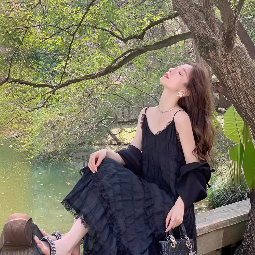 Pure Desire Aesthetic White Tank Dress For Women Summer New Arrival Beach Seaside Vacation Elegant Draped Sweet Long Dress