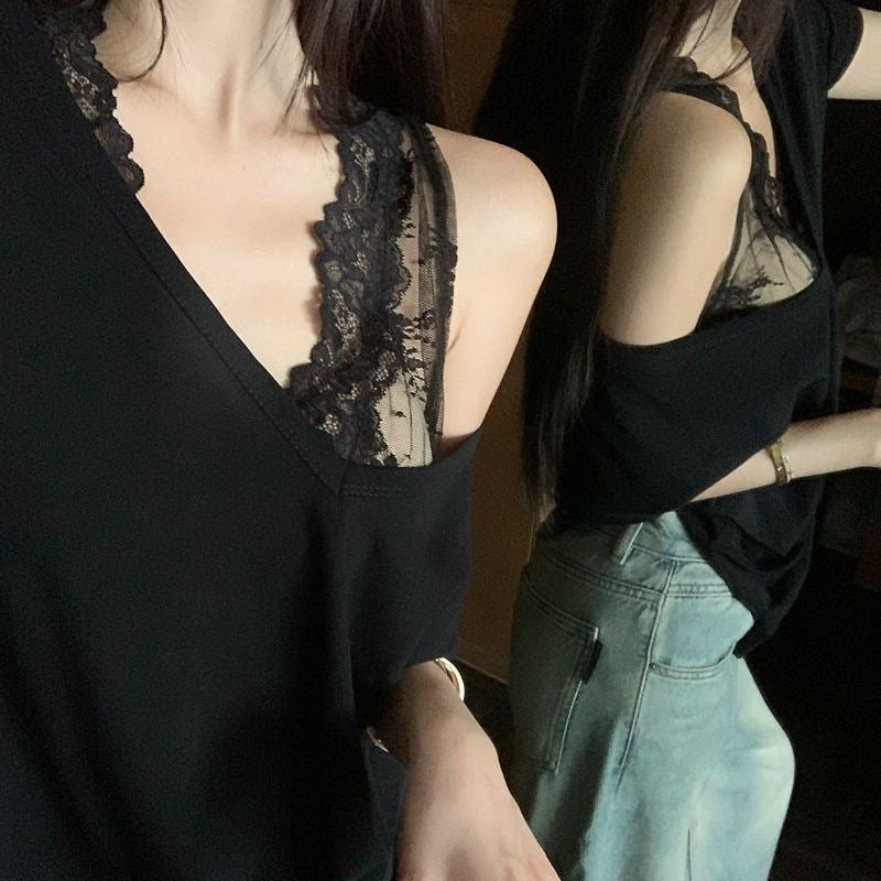 French Style Sexy Embroidery Lace Vest Women's Autumn Design Sensibility Layered Slimming Top Sleeveless Transparent Body