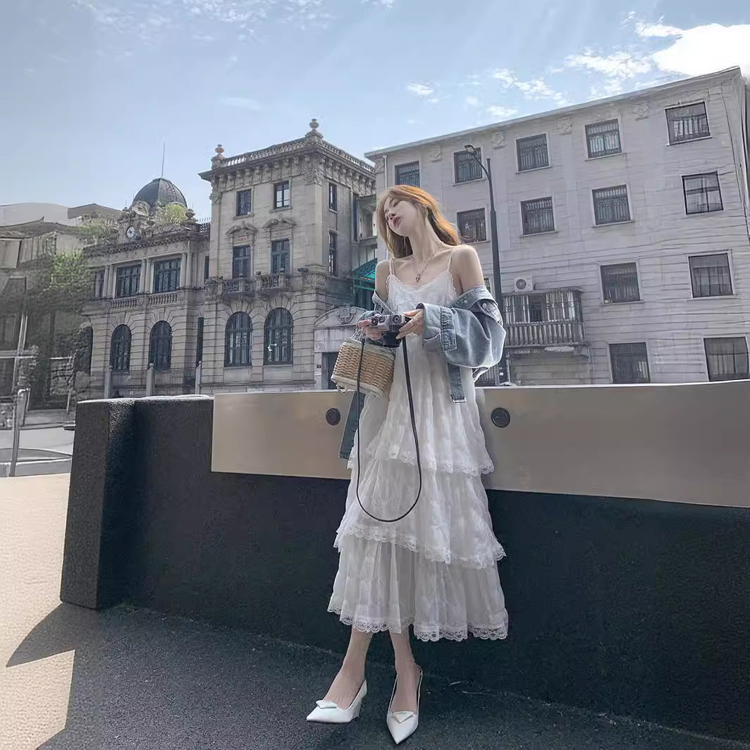 Pure Desire Aesthetic White Tank Dress For Women Summer New Arrival Beach Seaside Vacation Elegant Draped Sweet Long Dress