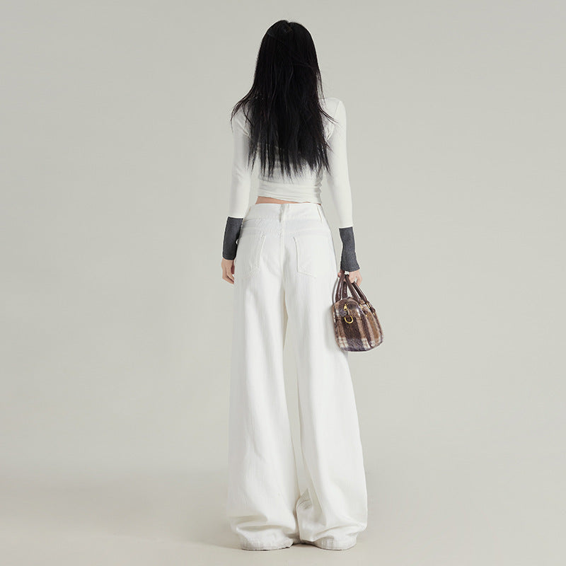 Spring New Retro Lazy Style Wide Leg Horn Jeans Women's High Waist Slimming Fashionable Dipped Pants