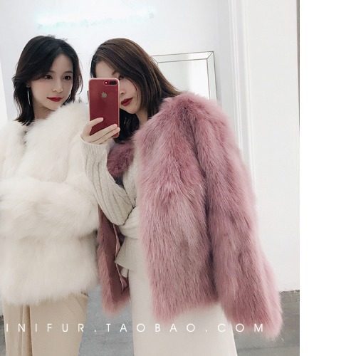 2025 autumn and winter New Korean style Haining faux fox fur short coat women's fur coat slim fit slimming
