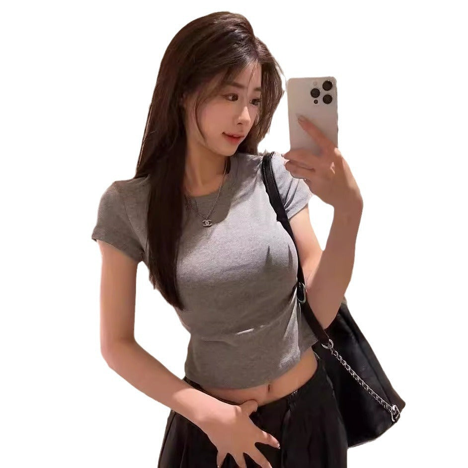 White Short-sleeved Bottoming Shirt Inner T-shirt Women's Spring and Summer New Slim-fit Hot Girl Short Shoulder Tight Top