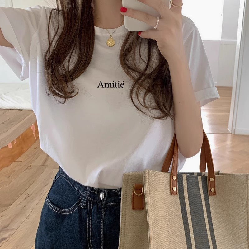 2025 Summer New Short-sleeved T-shirt Women's Korean-style Printed Loose Student Top Cotton Undershirt Ins Trendy