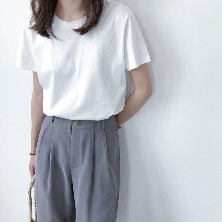 230G Heavy Cotton Short-sleeved T-shirt Women's Loose White Base Shirt Summer Japanese Shoulder T-shirt Women's Top