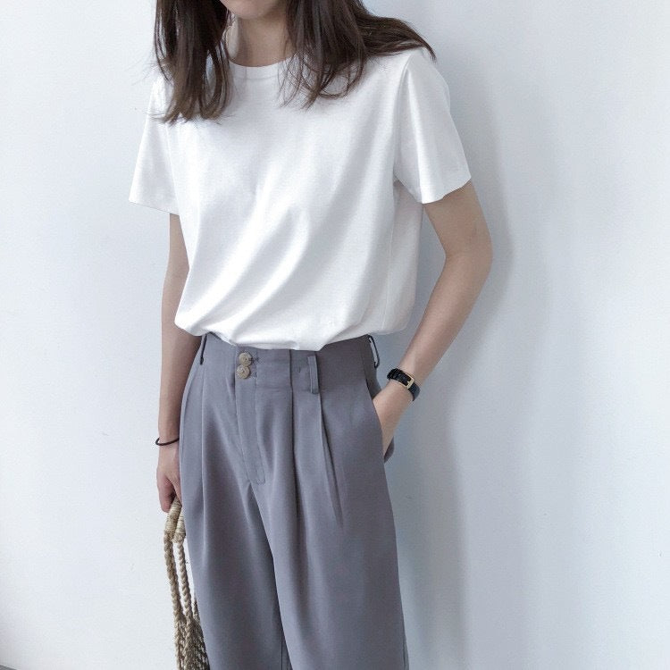 230G Heavy Cotton Short-sleeved T-shirt Women's Loose White Base Shirt Summer Japanese Shoulder T-shirt Women's Top