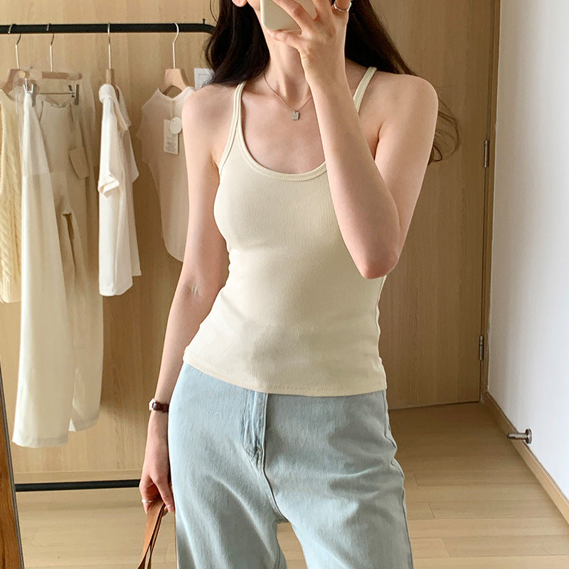 Sexy Spice Girl Threaded Vest Sling Women's Slim-fit 2024 Summer New Design Sense Suit Inner Base Top