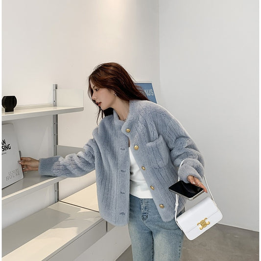 New Off-season Small Stand Collar Lamb Fur One-piece Sheep Coat Short Fur Young Women's Coat