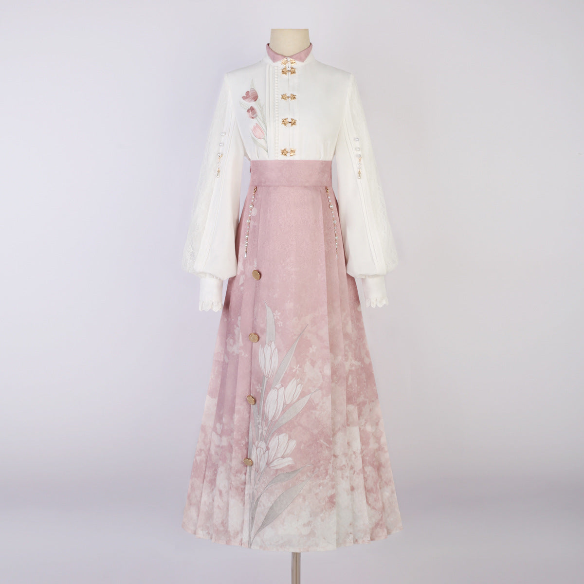 Original Tulip Hanfu Women's Chinese Style Improved Han Element Top Half Skirt suit 7013