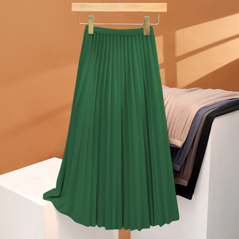 High-end Elegant Black Pleated Skirt Women's 2024 Summer New Style Draped High Waist Mid-length Casual All-match Skirt