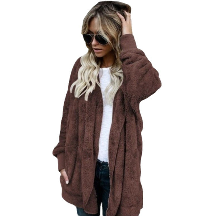 Cross-border Women's Clothing Amazon Explosions Autumn and Winter Mao Mao Warm Top Long Two-sided Anti-fur Jacket