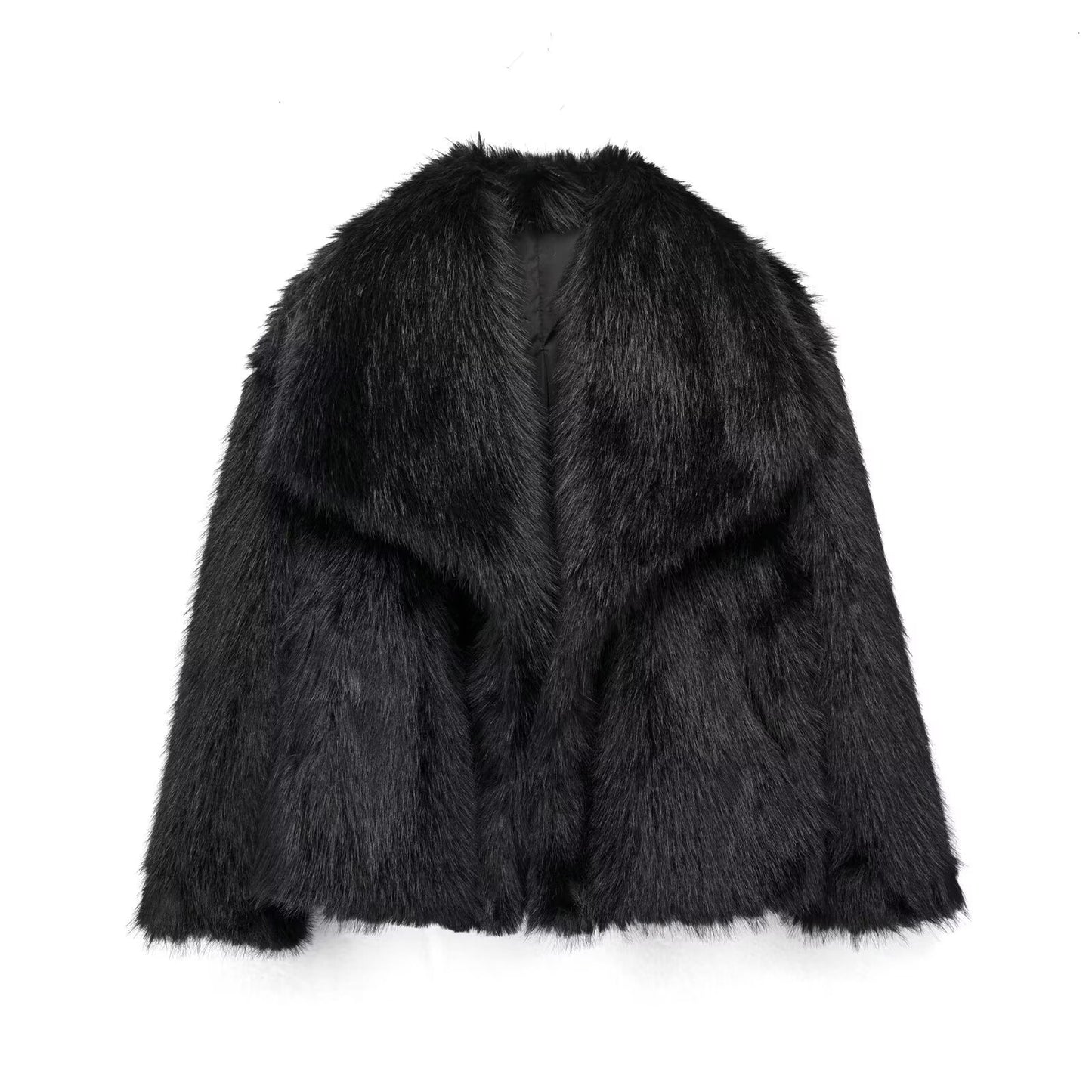 Women's spring new European and American fashion loose faux fur lapel coat
