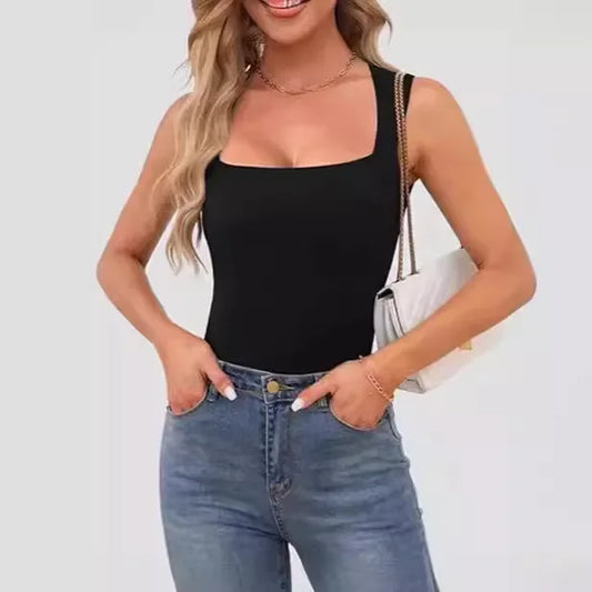 Women's Summer Sleeveless Off-The-Shoulder Tank Top European And American Style Sexy Screw Thread Shoulder Strap Top Clothing