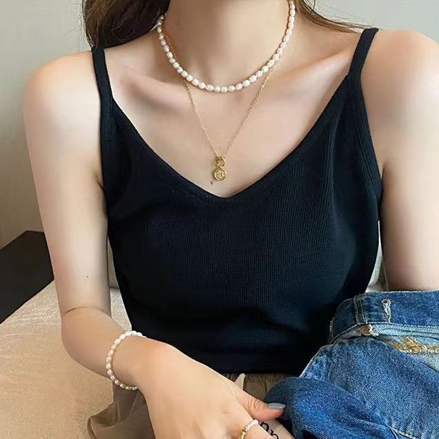Camisole Women's Summer Waffle Loose Top Slim Sleeveless Base Shirt T-shirt
