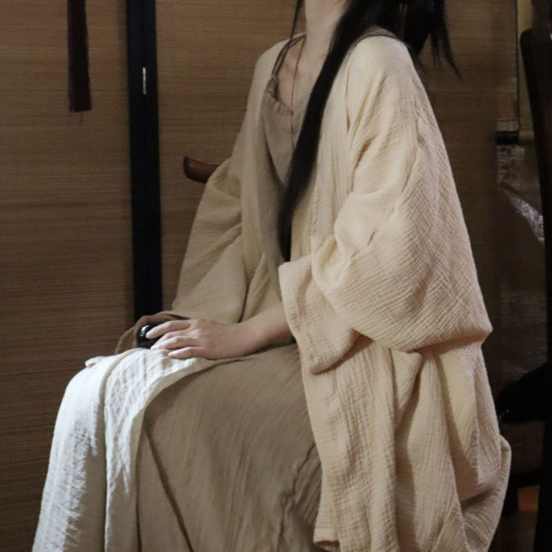 Zen Style Coat Neck Hanging Strap Elegant Skirt Cotton Linen Zen Clothing Women's Cool Tea Clothing Hanfu