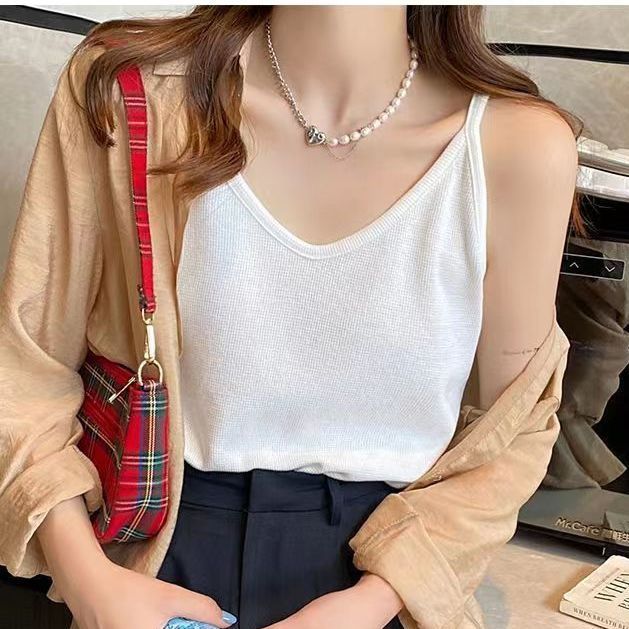 Camisole Women's Summer Waffle Loose Top Slim Sleeveless Base Shirt T-shirt