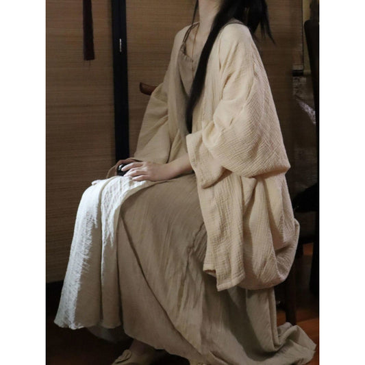 Zen Style Coat Neck Hanging Strap Elegant Skirt Cotton Linen Zen Clothing Women's Cool Tea Clothing Hanfu
