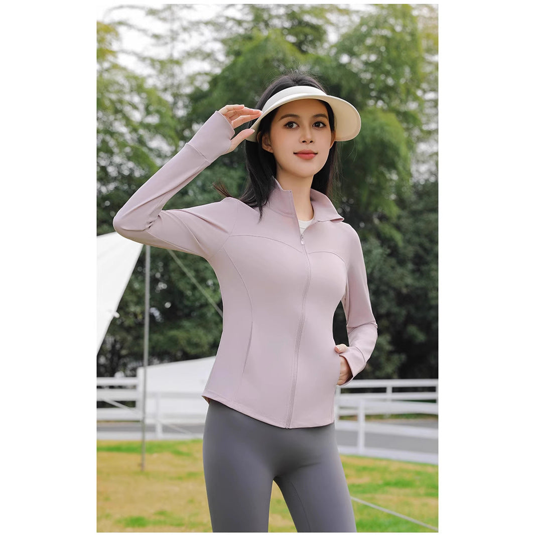 1202 stand collar nylon sunscreen clothing women's original yarn cool feeling slim-fit sunscreen clothing anti-ultraviolet long sleeve thin yoga clothing