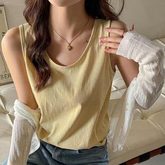 2025 New Camisole Women's Summer Outer Wear Loose Meat Covering Base Inner Yellow Sleeveless Basic Top