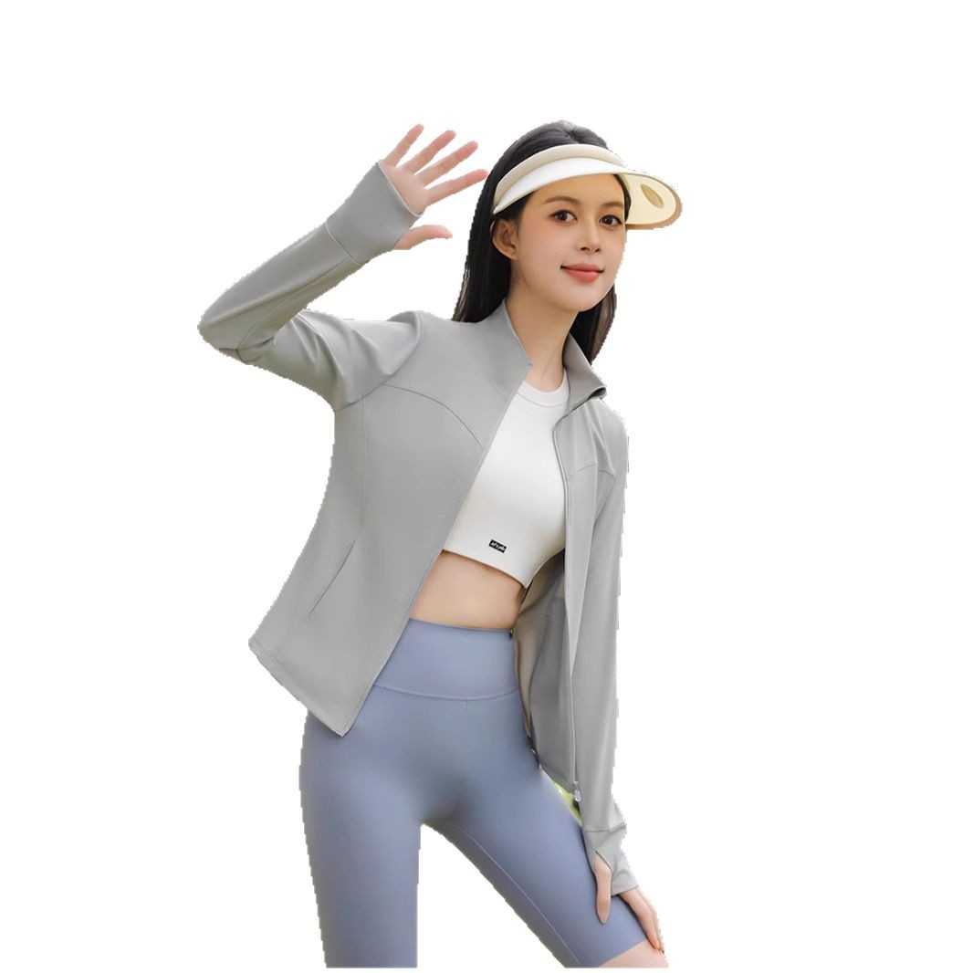 1202 stand collar nylon sunscreen clothing women's original yarn cool feeling slim-fit sunscreen clothing anti-ultraviolet long sleeve thin yoga clothing