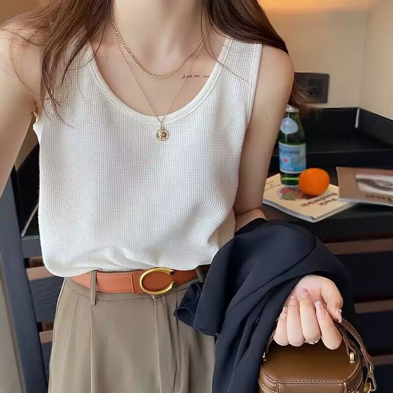 Camisole Women's Summer Waffle Loose Top Slim Sleeveless Base Shirt T-shirt