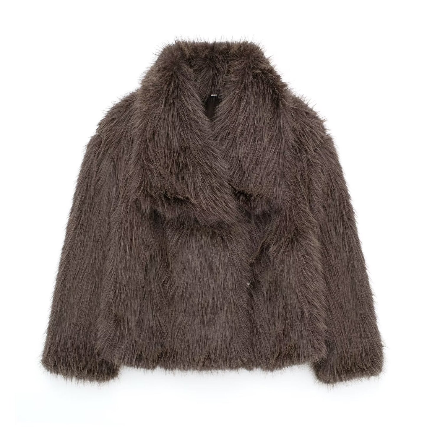 Women's spring new European and American fashion loose faux fur lapel coat