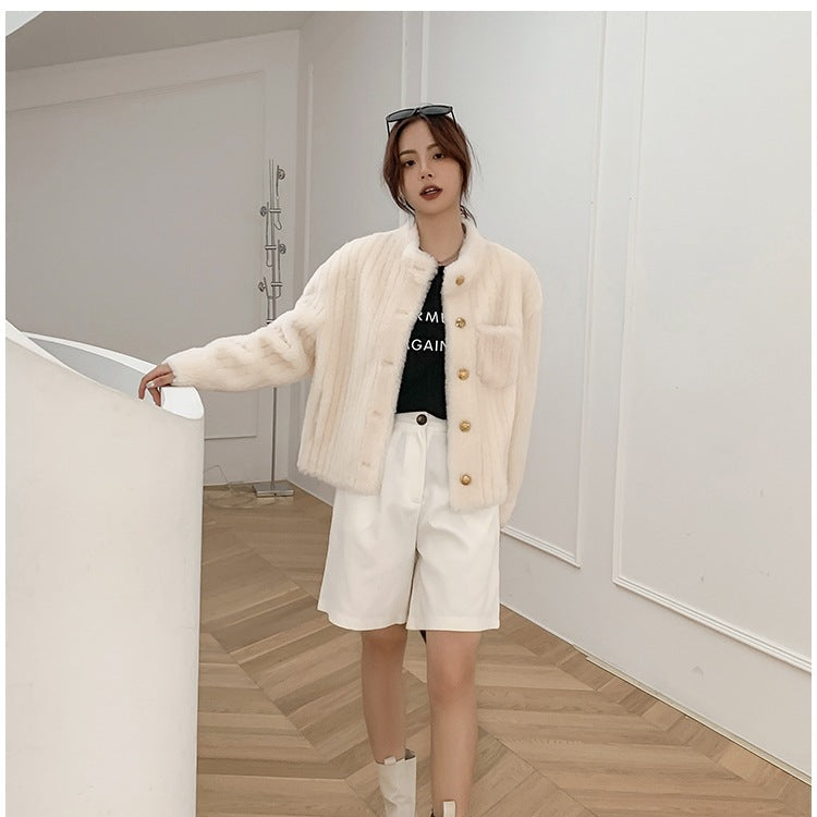 New Off-season Small Stand Collar Lamb Fur One-piece Sheep Coat Short Fur Young Women's Coat