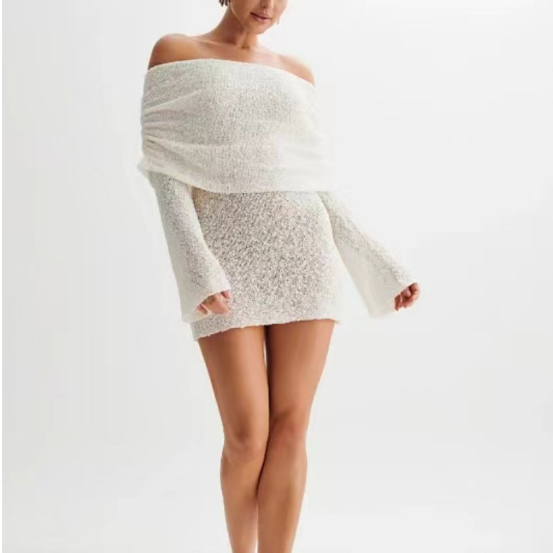 2025 spring new European and American cross-border Amazon women's sexy hollow long sleeve off-shoulder dress skirt women