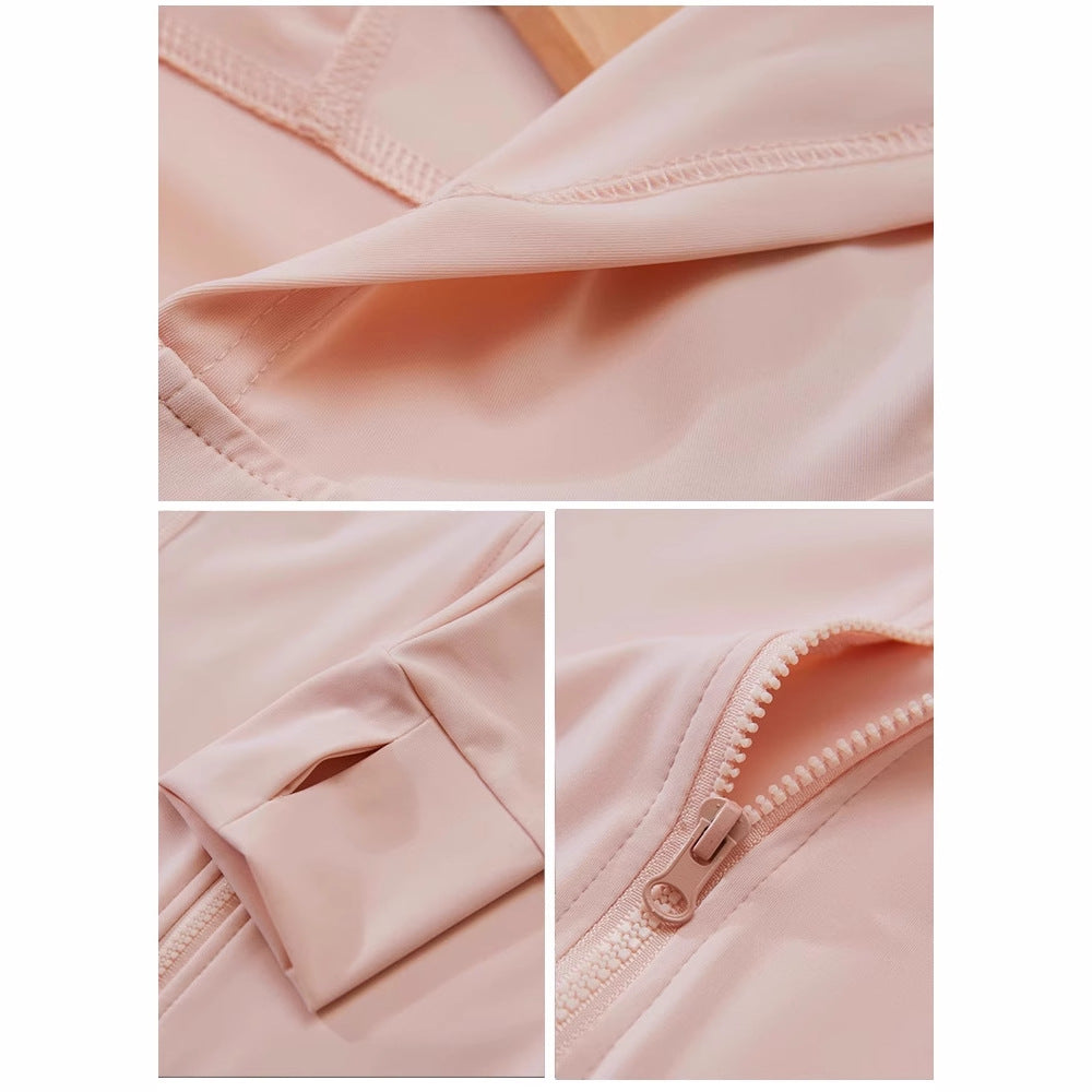 Ice Silk Sun Protection Clothing Cardigan Women's Summer Slim Yoga Wear Hooded Jacket Tight Top 2025 New Waist Span
