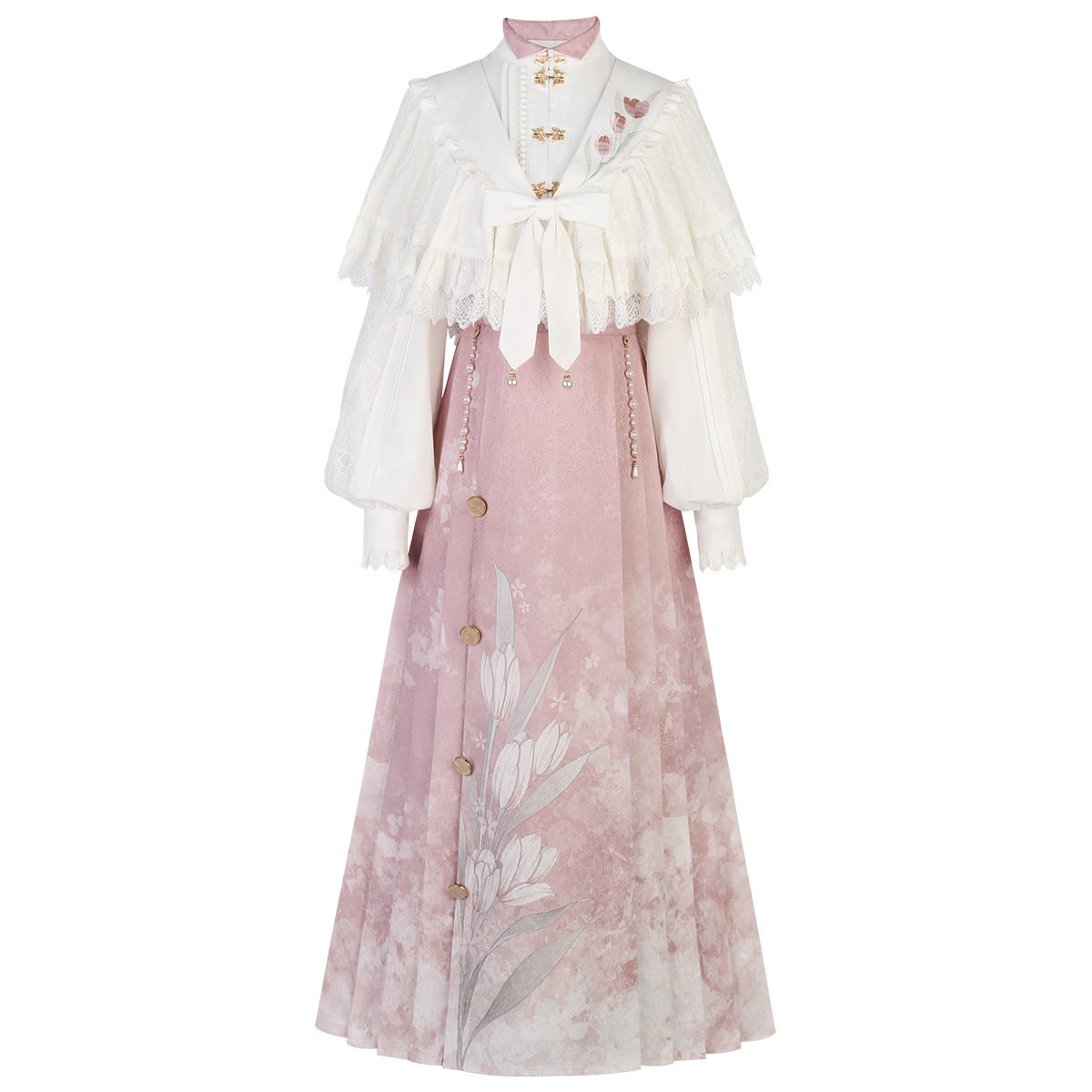 Original Tulip Hanfu Women's Chinese Style Improved Han Element Top Half Skirt suit 7013